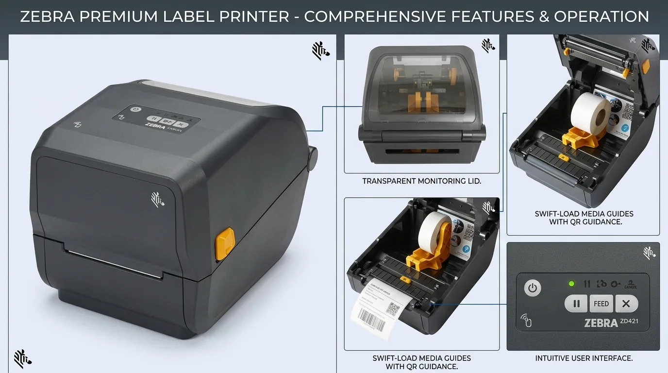 Zebra ZD421 Desktop Printer - Front View